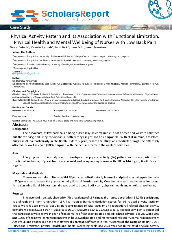 (PDF) Physical Activity Pattern and Its Association with Functional ...