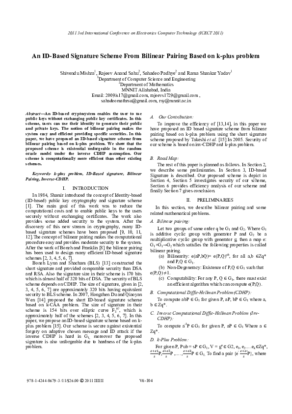 (PDF) An ID-based signature scheme from bilinear pairing based on k ...