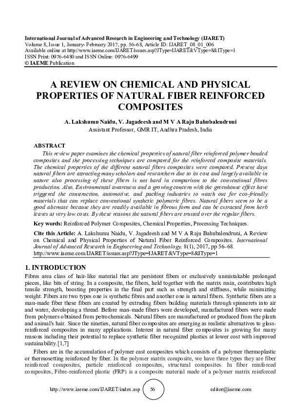 (PDF) A REVIEW ON CHEMICAL AND PHYSICAL PROPERTIES OF NATURAL FIBER