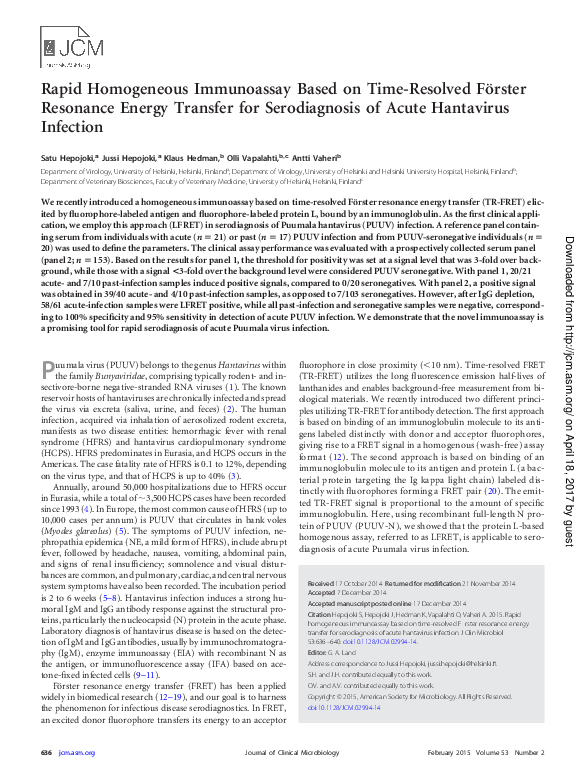 (PDF) Rapid homogeneous immunoassay based on time-resolved Förster ...
