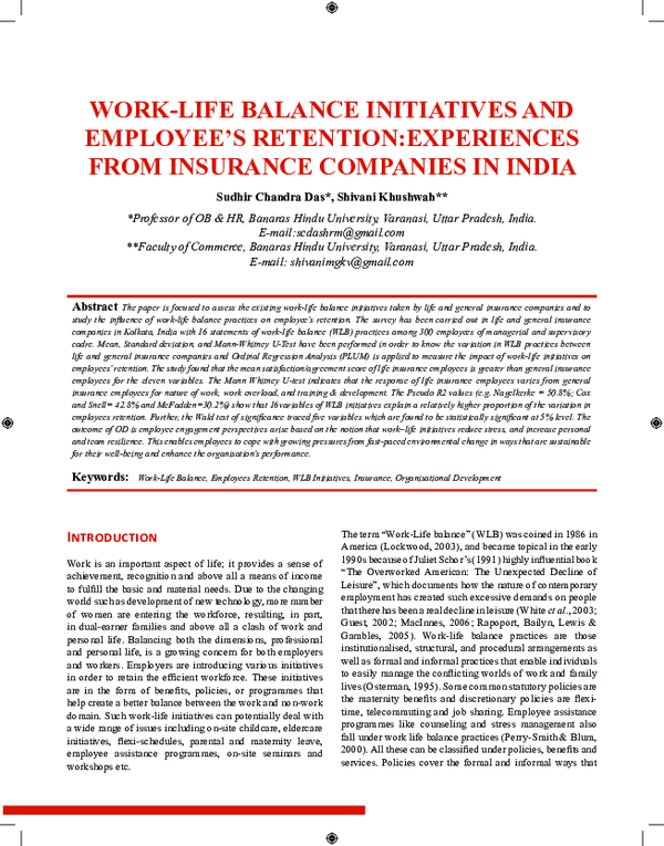 (PDF) Work-Life Balance Initiatives and Employees Retention ...