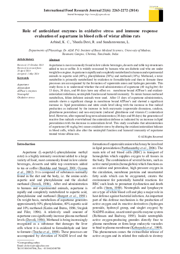 (PDF) Role of antioxidant enzymes in oxidative stress and immune ...