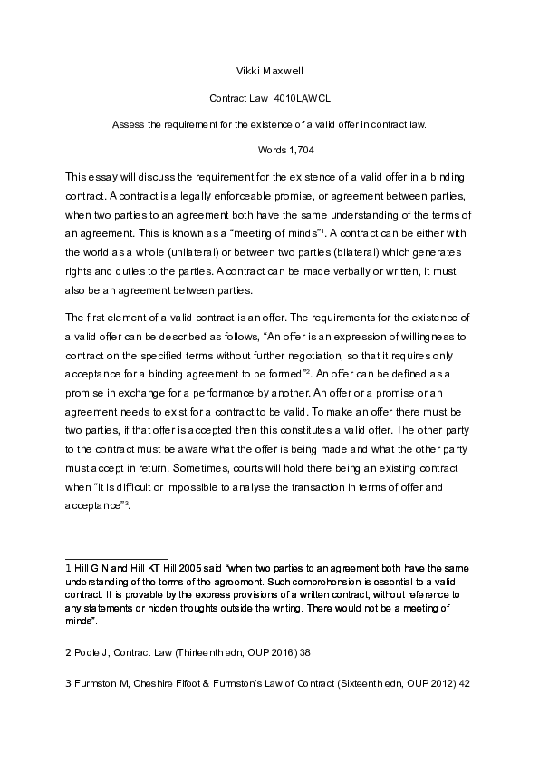 Contract law essay questions and answers picture