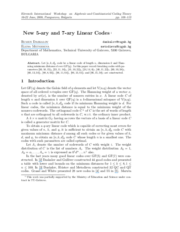 (PDF) New 5-ary and 7-ary linear codes