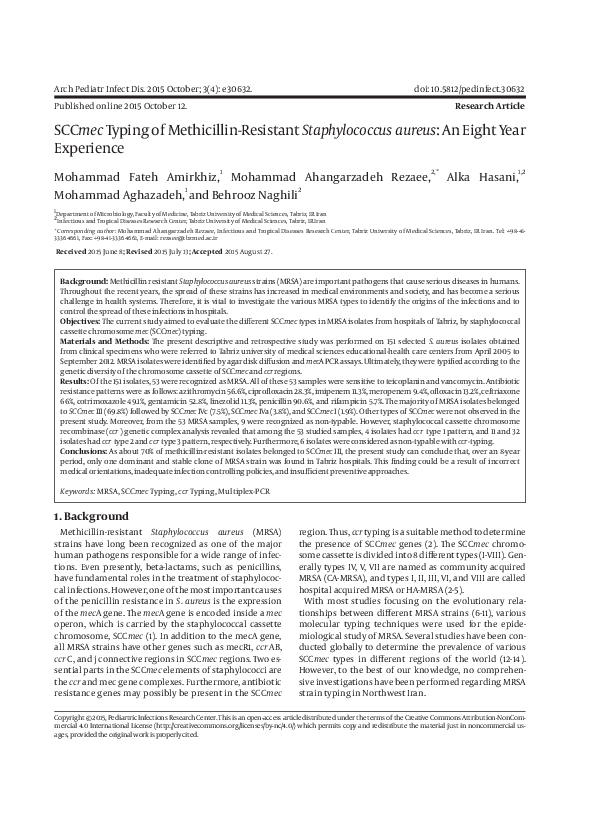 (PDF) SCCmec Typing of Methicillin-Resistant Staphylococcus aureus: An ...