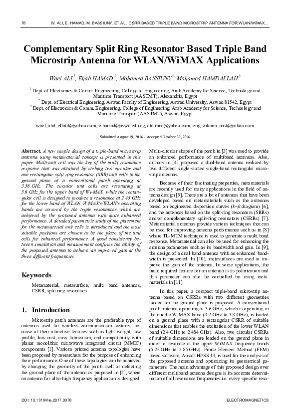 (PDF) Complementary Split Ring Resonator Based Triple Band Microstrip ...