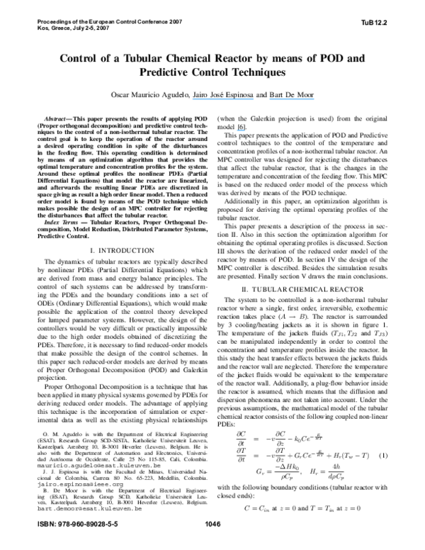 (PDF) Control of a tubular chemical reactor by means of POD and ...