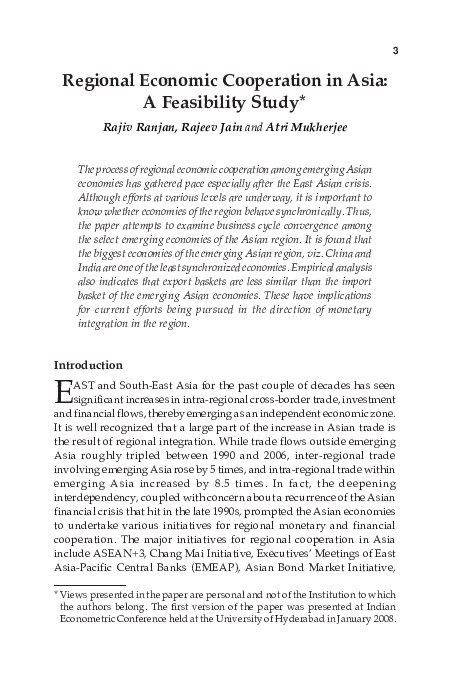 (PDF) Regional Economic Cooperation in Asia: A Feasibility Study