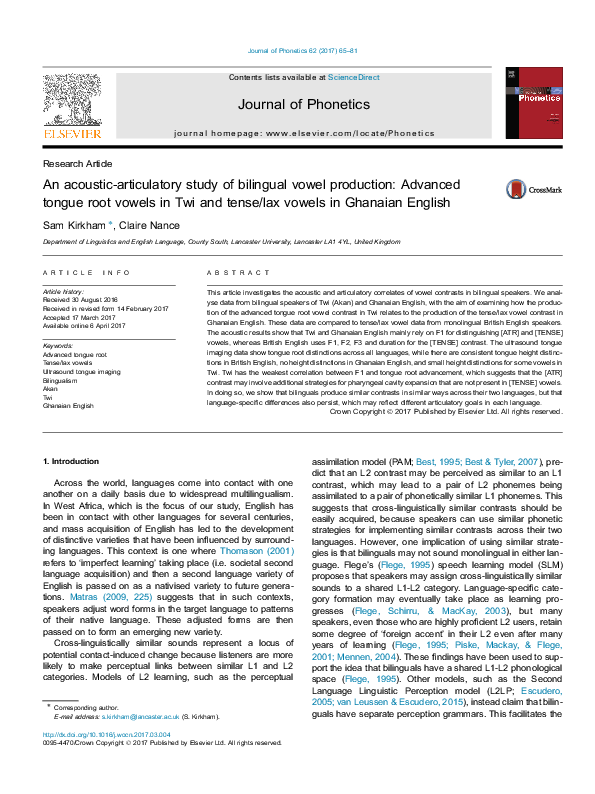  pdf an acoustic articulatory study of bilingual vowel production