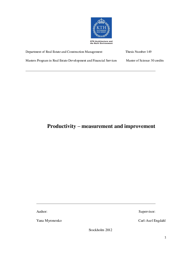 (PDF) Productivity – measurement and improvement