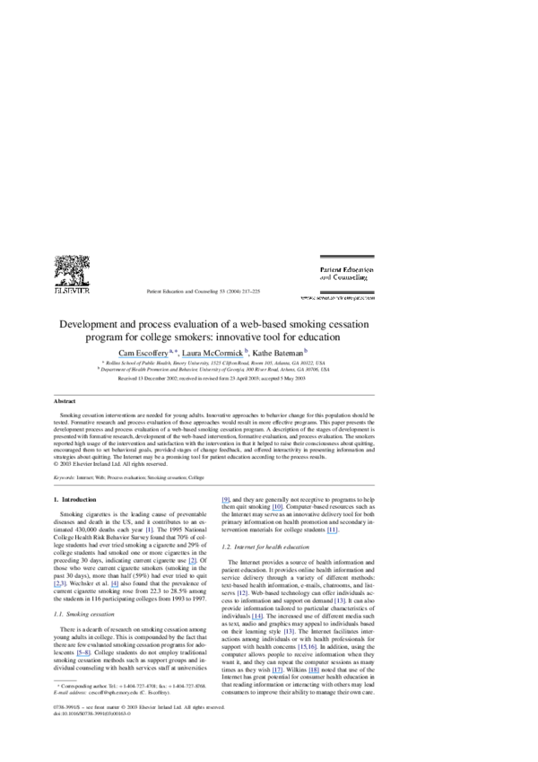 (PDF) Development and process evaluation of a webbased smoking