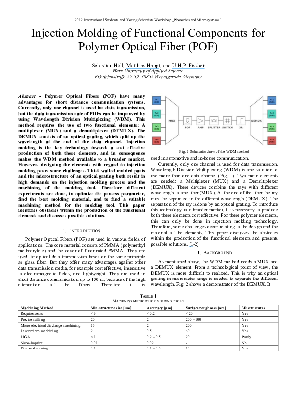 (PDF) Injection Molding of Functional Components for Polymer Optical ...