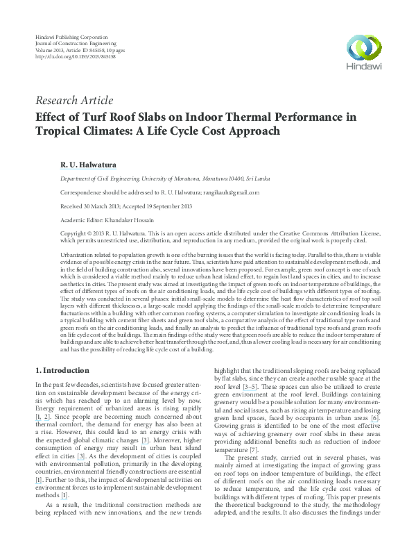 (PDF) Effect of Turf Roof Slabs on Indoor Thermal Performance in ...
