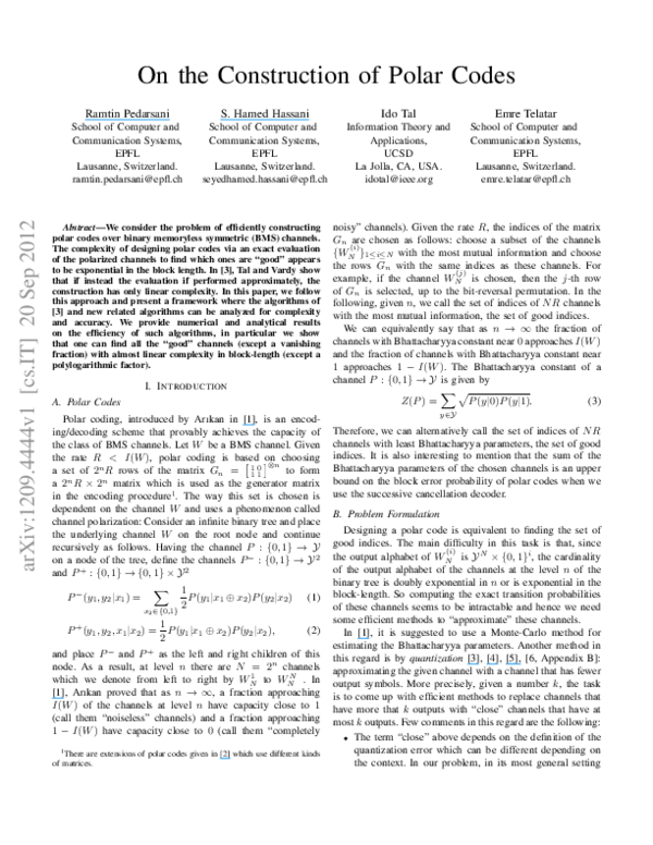 (PDF) On the construction of polar codes