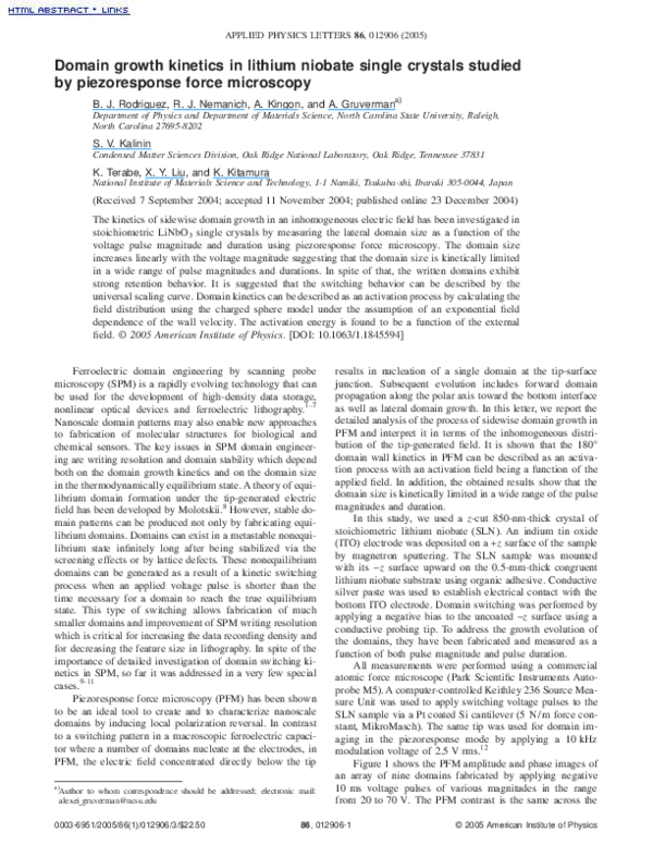 (PDF) Domain growth kinetics in lithium niobate single crystals studied ...
