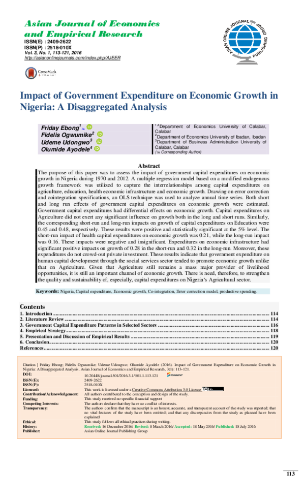 (PDF) Impact of Government Expenditure on Economic Growth in Nigeria: A ...