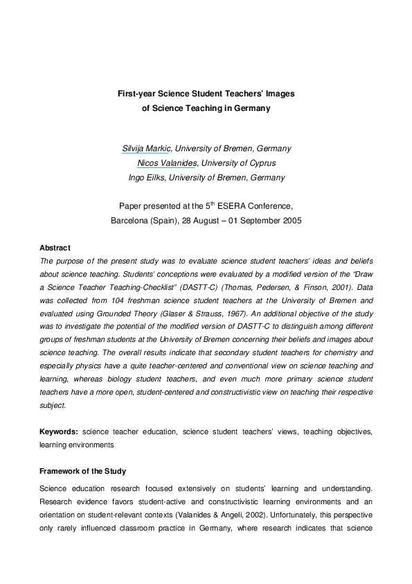 (PDF) Firstyear science student teachers' images of science teaching in ...