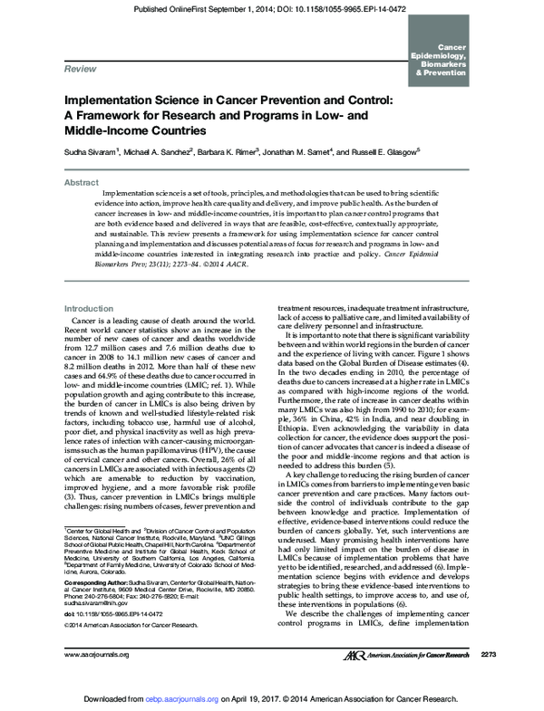 (PDF) Implementation science in cancer prevention and control: a ...