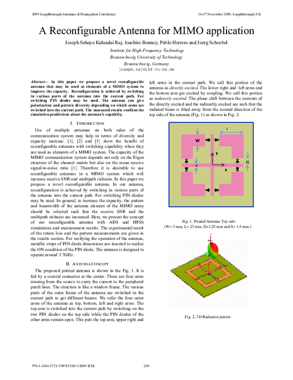 (PDF) A Reconfigurable Antenna for MIMO application