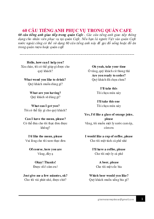 Giao tiếp trong quán cà phê