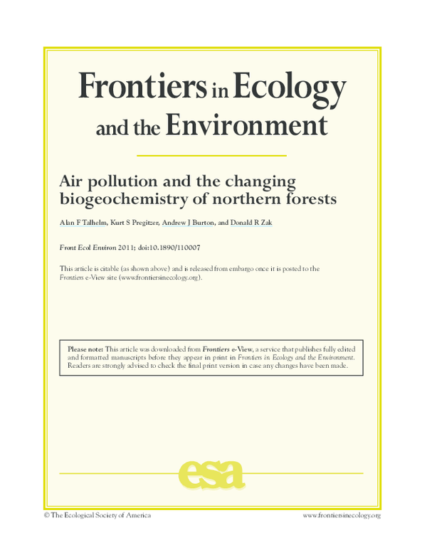 (PDF) Air pollution and the changing biogeochemistry of northern forests