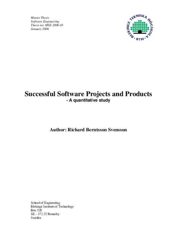 (PDF) Successful Software Projects and Products