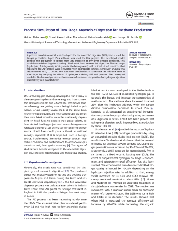 (PDF) Process Simulation of Two-Stage Anaerobic Digestion for Methane ...