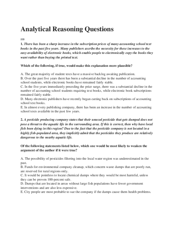 (DOC) Analytical Reasoning Questions
