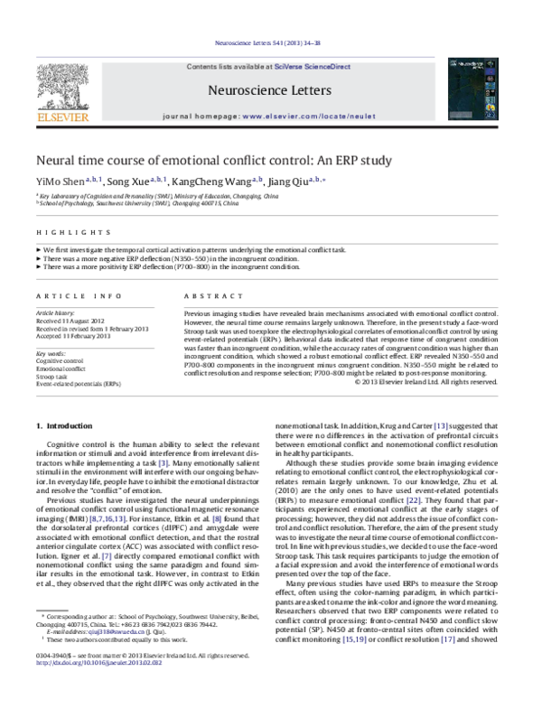(PDF) Neural time course of emotional conflict control: An ERP study