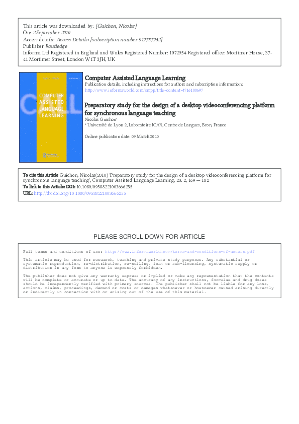 (PDF) PLEASE SCROLL DOWN FOR ARTICLE Computer Assisted Language ...