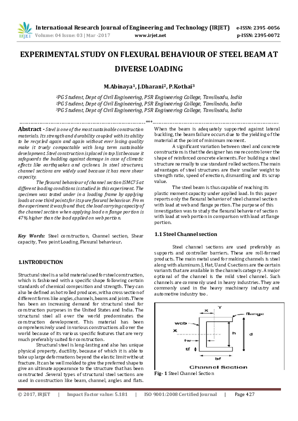 (PDF) EXPERIMENTAL STUDY ON FLEXURAL BEHAVIOUR OF STEEL BEAM AT DIVERSE ...