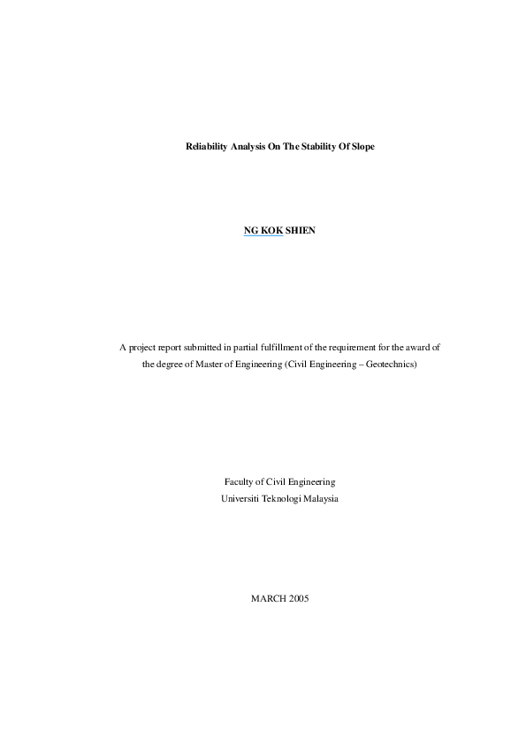 (PDF) Reliability analysis on the stability of slope