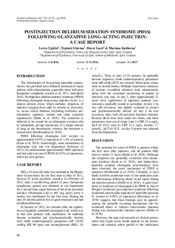 (PDF) POSTINJECTION DELIRIUM/SEDATION SYNDROME (PDSS) FOLLOWING ...