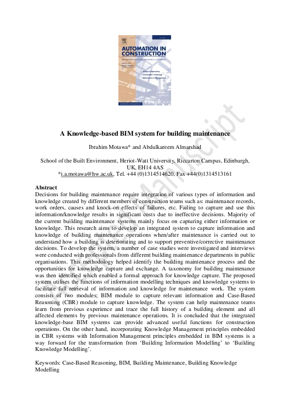 (PDF) A knowledge-based BIM system for building maintenance