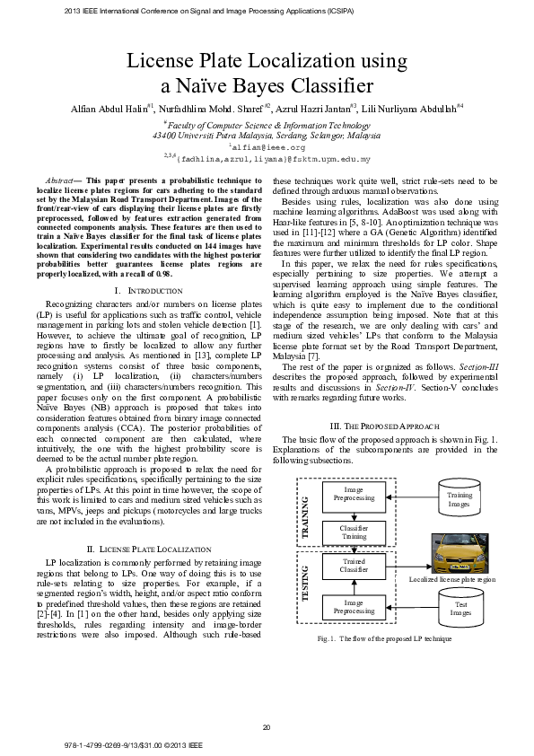(PDF) License plate localization using a Naïve Bayes classifier