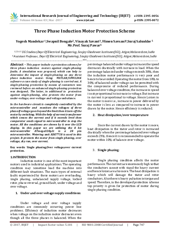 (PDF) Three Phase Induction Motor Protection Scheme