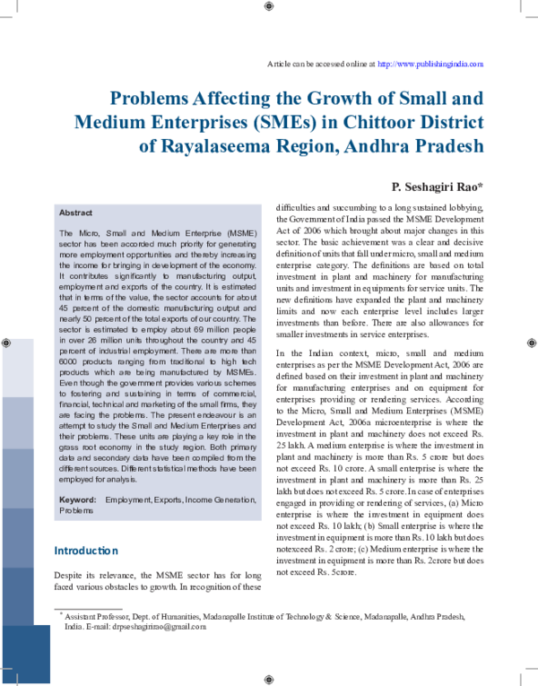 (PDF) Problems Affecting the Growth of Small and Medium Enterprises ...
