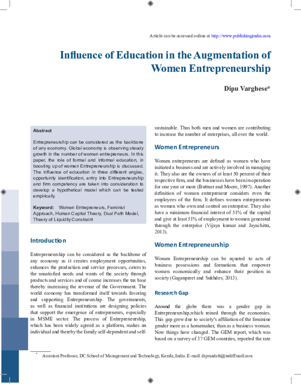 (PDF) Influence of Education in the Augmentation of Women ...