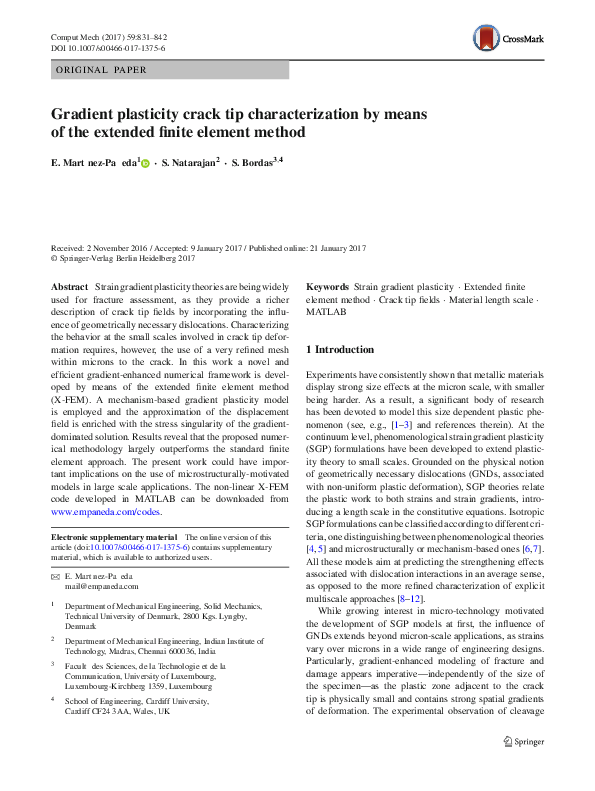 (PDF) Gradient plasticity crack tip characterization by means of the ...