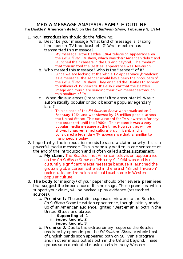 doc media message analysis sample outline message analysis