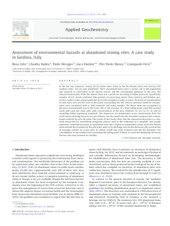 Pdf Assessment Of Environmental Hazards At Abandoned Mining Sites A