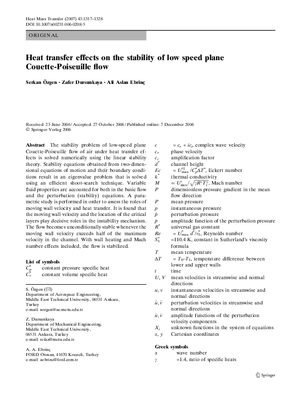 Pdf Heat Transfer Effects On The Stability Of Low Speed Plane Couette Poiseuille Flow Zafer Dursunkaya And Ali Ebrinc Academia Edu