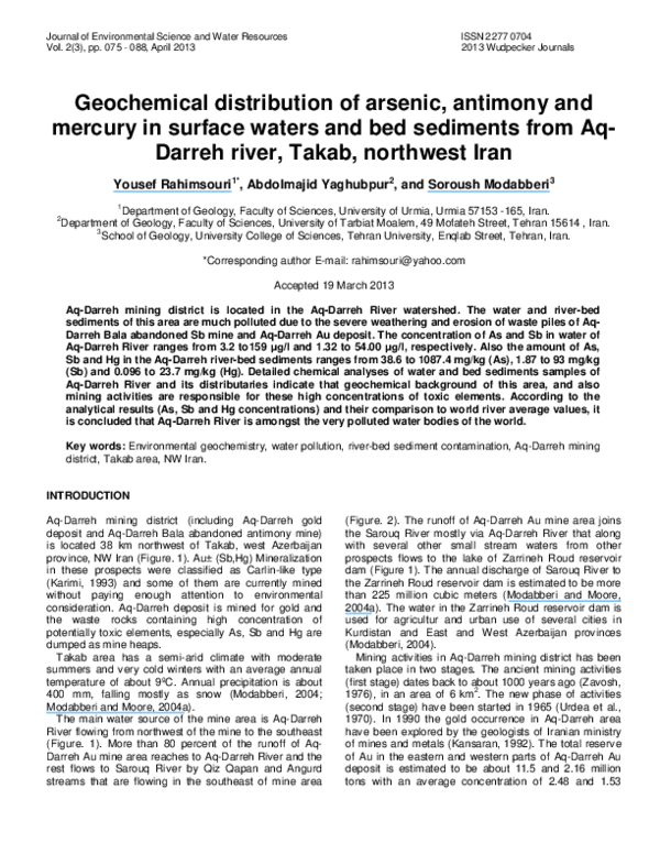 (PDF) Geochemical distribution of arsenic, antimony and mercury in ...