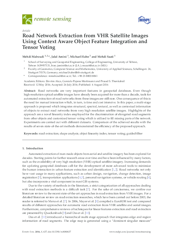 (PDF) Road Network Extraction from VHR Satellite Images Using Context ...