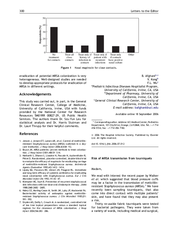 (PDF) Risk of MRSA transmission from tourniquets Julian Ormerod Academia.edu