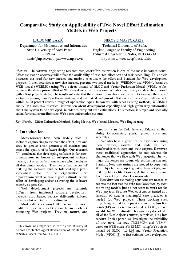 (PDF) Comparative study on applicability of two novel effort estimation ...