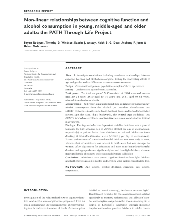 (PDF) Non-linear relationships between cognitive function and alcohol ...