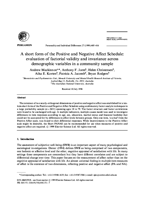  pdf a short form of the positive and negative affect schedule