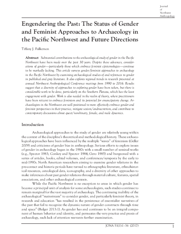 (PDF) Engendering the Past The Status of Gender and Feminist Approaches to Archaeology in the