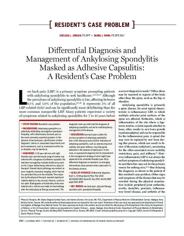 (PDF) Differential Diagnosis and Management of Ankylosing Spondylitis